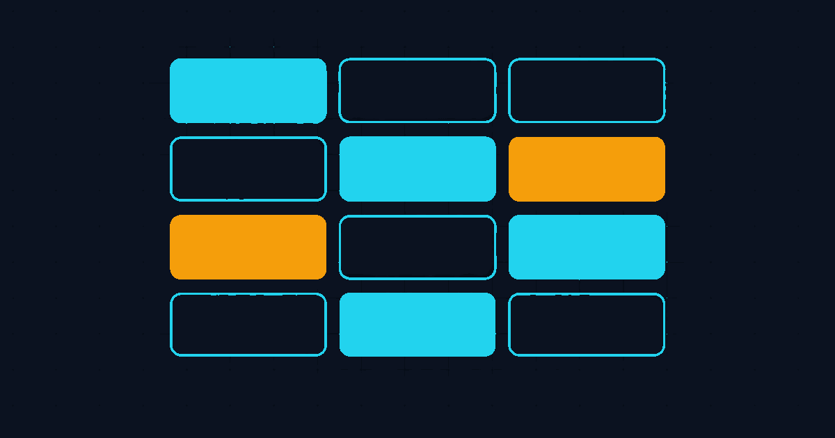 A responsibility grid of capability rows and system columns, with solid blocks where a system owns a capability, hollow outlines where it touches it, and amber where teams commonly misplace it