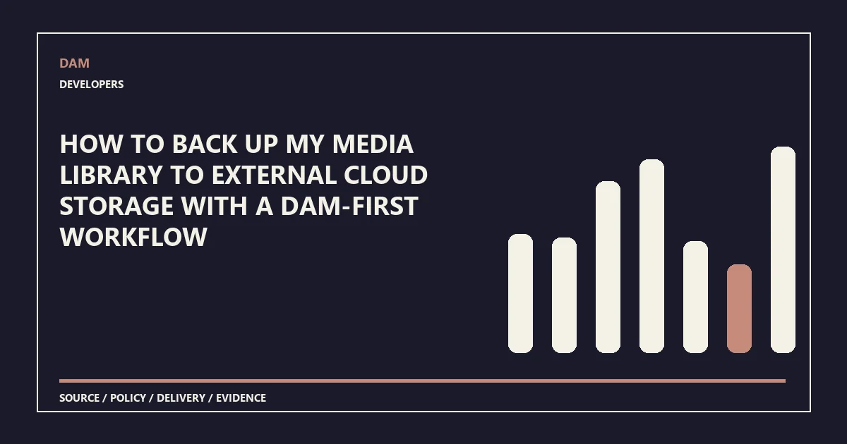 System diagram for how to back up my media library to external cloud storage with a dam-first workflow
